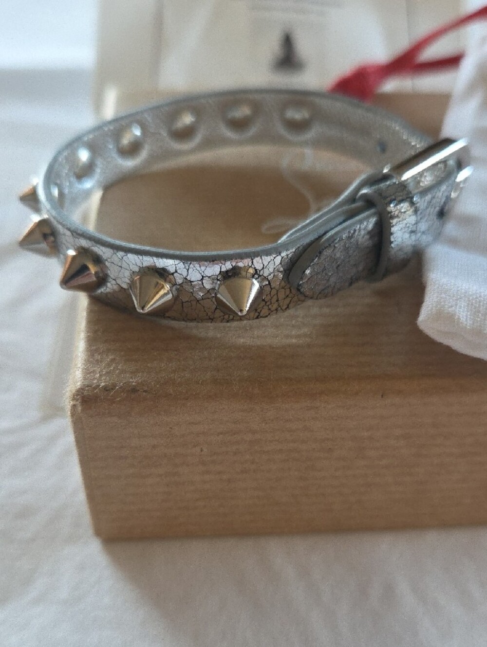 Christian Louboutin Silver Leather Spike Bracelet - Picture 3 of 14